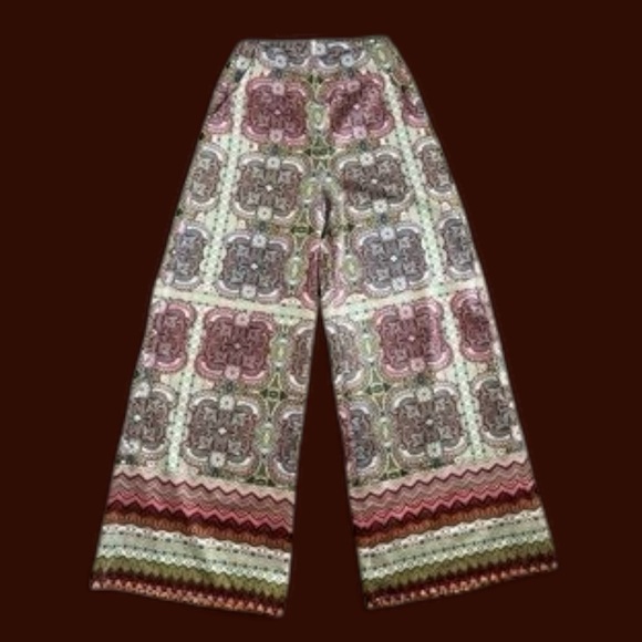 Ciebon Pant Satin wide leg- fully lined fits green red multi high waist NWT - Picture 11 of 16